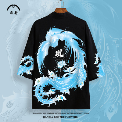 凤凰印花道袍外套男款设计感小众中国风衬衫oversize国潮披风休闲