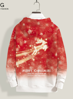 红色卫衣男加绒加厚ins潮牌圣诞节外套新年休闲衣服大码长袖衣服