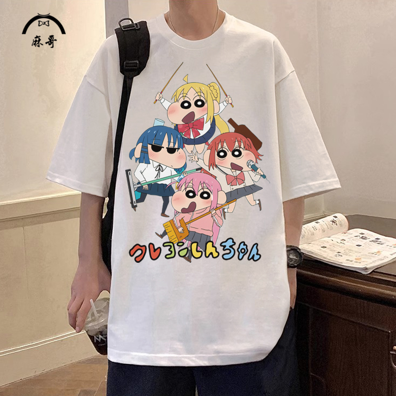 日系卡通印花纯棉短袖T恤男蜡笔小新周边圆领半袖夏季大码薄体恤