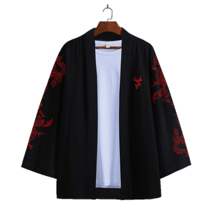 羽织道袍男士薄款外套中国风凤凰图案披风kimono衬衫大码改良汉服