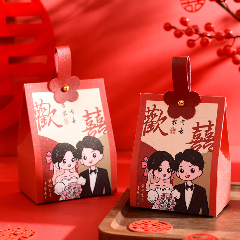 跨境结婚糖果包装盒子伴手礼盒装空盒婚礼手提喜袋喜糖盒子喜现货