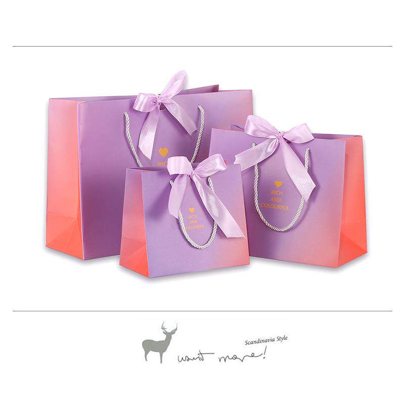 跨境紫色渐变包装袋 渐变礼品袋服装店手提袋 纸袋 加印礼物现货