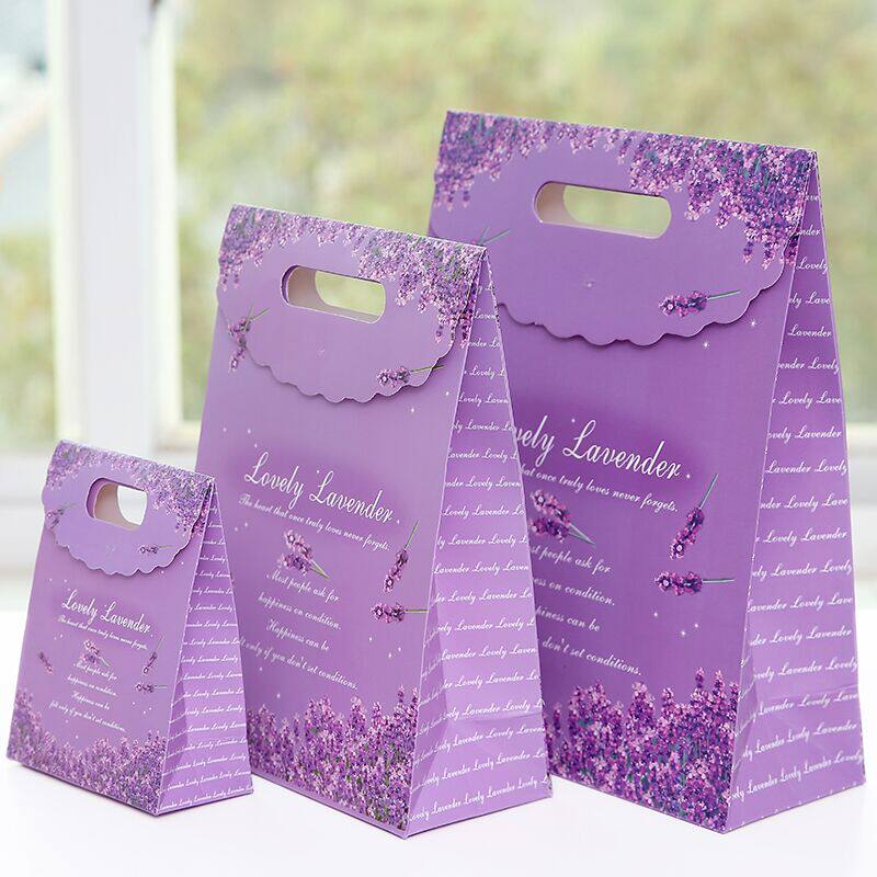跨境薰衣草紫色礼品袋 高档情人节手提袋宝宝生日回礼袋 喜糖现货