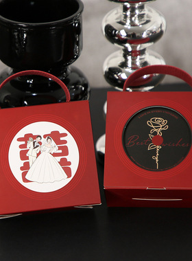 跨境新款结婚唱片喜糖盒新中式手提款婚礼喜糖盒子红色桌糖伴热销