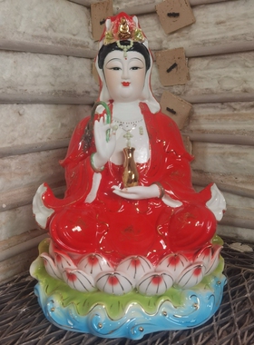 陶瓷色油观音佛像家用居家供奉白玉摆件白瓷南海观世音菩萨像