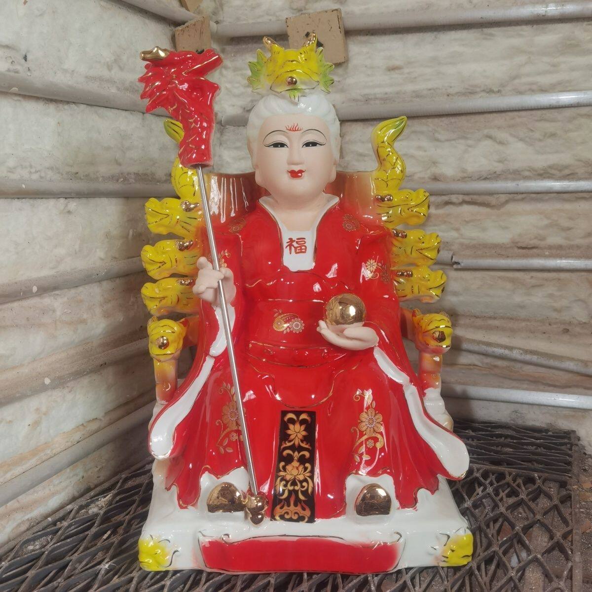 陶瓷九龙圣母神像 圣母娘娘佛像九莲三圣母龙母供奉客厅摆件家用