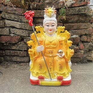陶瓷九龙圣母神像 圣母娘娘佛像九莲三圣母龙母供奉客厅摆件家用