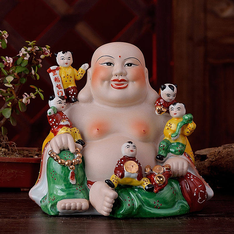陶瓷五子登科佛弥勒佛多仔佛笑口弥勒佛送子佛像摆件