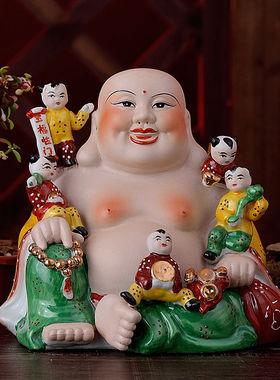 陶瓷五子登科佛弥勒佛多仔佛笑口弥勒佛送子佛像摆件