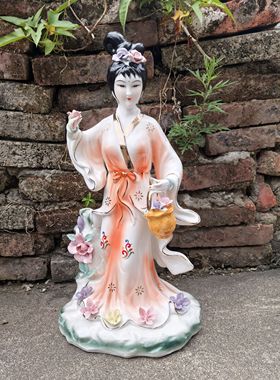 陶瓷仙女花神花仙子神像提花篮仙女牡丹仙子摆件