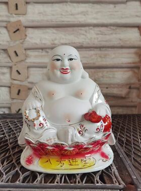 12寸26厘米高宽20厘米陶瓷招财笑口大肚弥勒佛像摆件工艺品摆件