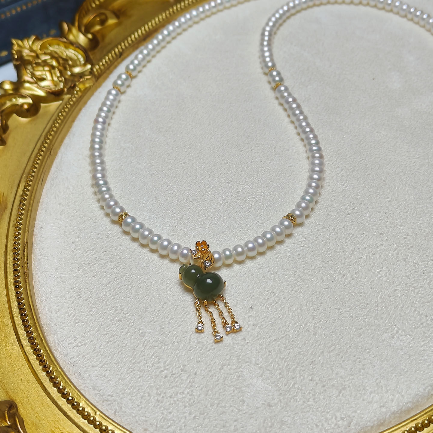 新中式国风珍珠项链长款葫芦碧玉天然轻奢高级感贵气毛衣链60厘米