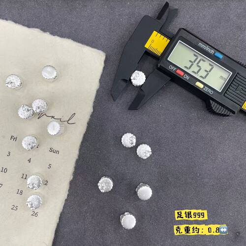 足银999饼干可爱曲奇布丁饼干小熊通孔纯银配件可DIY