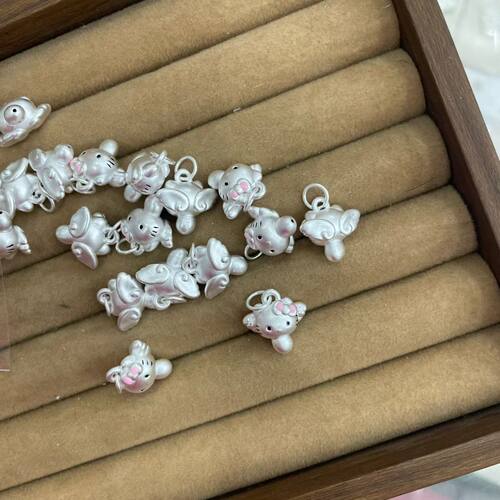 足银999纯银KT凯蒂猫吊坠手链手串银饰吊饰配件DIY复古挂坠零件