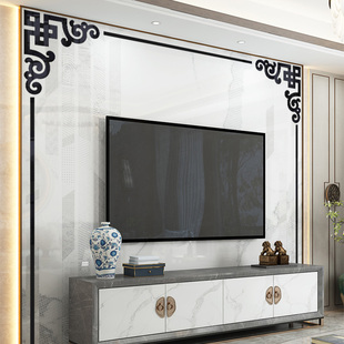 新中式客厅背景墙装饰玄关3d立体墙贴纸对角花天花板边框边线墙角