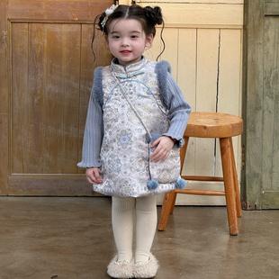 苏西2025秋冬新款女童清新新中式国风旗袍背心裙连衣裙加厚汉服