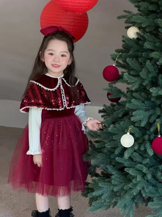 女童冬款加绒红色礼服连衣裙2024新款高端表演服装儿童生日公主裙