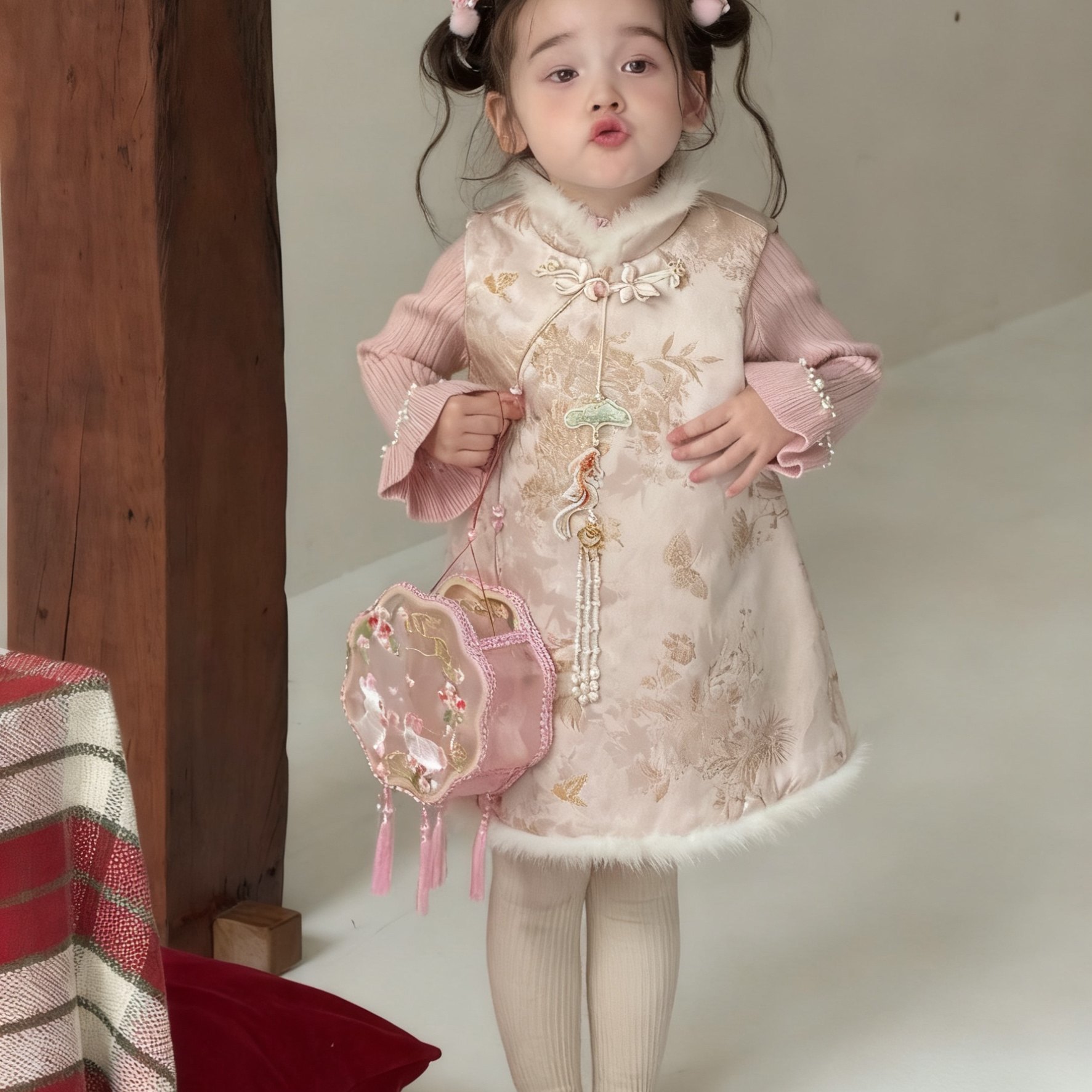 品牌女童2025新中式风国风拜年服儿童洋气立领盘扣改良旗袍背心裙