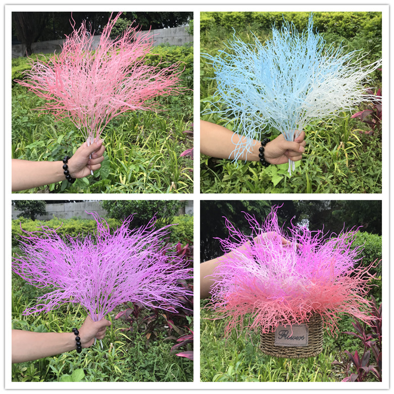 仿真假珊瑚绿植装饰婚庆绿植商店酒店装饰道具5叉龙须草新款配材图片