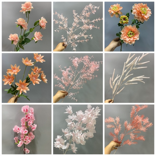 婚庆仿真花粉色玫瑰绣球洋牡丹婚礼插花路引绢花大红色假花婚礼堂