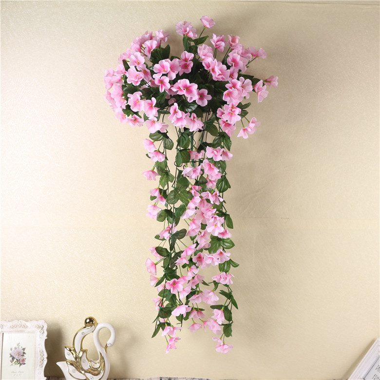 仿真花紫罗兰壁挂花绣球花藤条吊篮花卉工程软装假花护栏阳台装饰