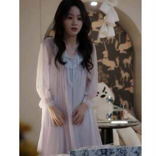 欧洲短剧许你地久婚长马秋元孟瑜同款睡裙V领连身睡裙女衣服潮
