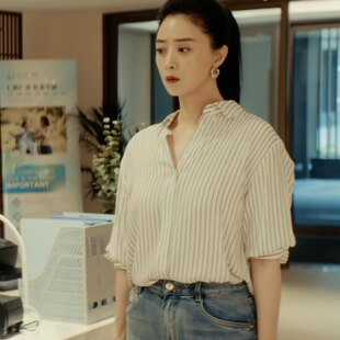 欧洲暗恋的救赎者蒋欣安妮同款衬衫上衣春秋翻领条纹衬衫女衣服潮