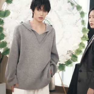 欧洲短剧第七日蝉鸣张翅周凡同款毛衣秋冬v领针织衫上衣男衣服潮