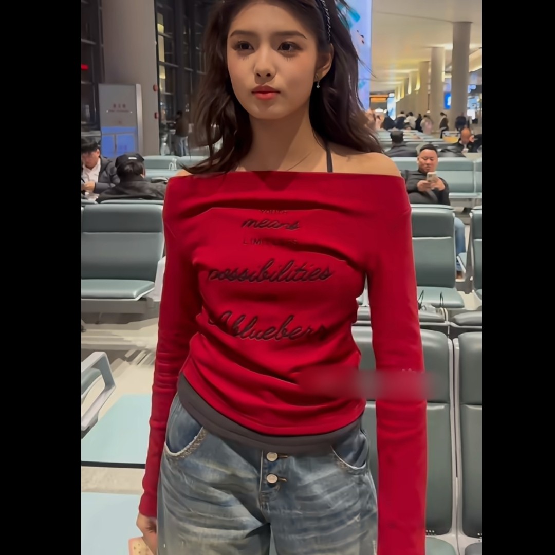 欧洲明星艾米同款红色一字肩针织衫上衣春秋露肩长袖t恤女衣服潮,女装/女士精品,礼服/晚装,淘宝优惠券,粉丝福利购,淘宝优惠卷