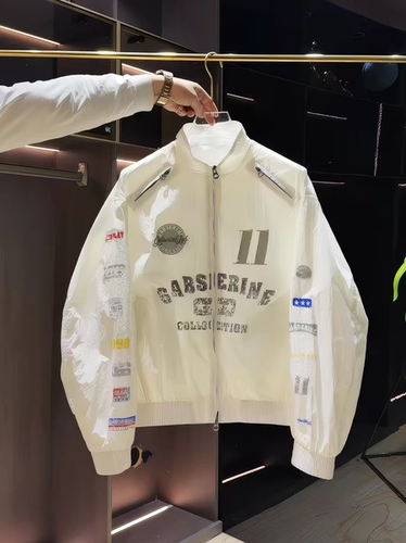 春夏新款美式机车风立领夹克男潮牌宽松字母印花防晒外套薄款上衣