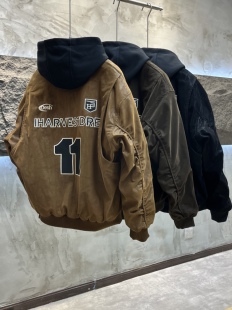 高街风可拆卸连帽PU皮棉服刺绣加厚保暖棒球领宽松夹克男女款棉衣