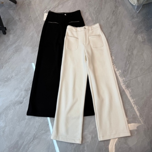 欧洲站2025秋冬新款气质高腰羊绒阔腿裤女窄版显瘦直筒拖地长裤潮