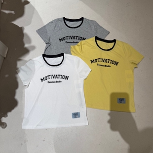 欧洲站2026春夏新款撞色圆领字母印花短袖T恤女宽松舒适百搭上衣