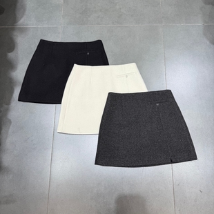 欧洲站2025秋冬新款气质高腰显瘦A字防走光毛呢短裙百搭半身裙女