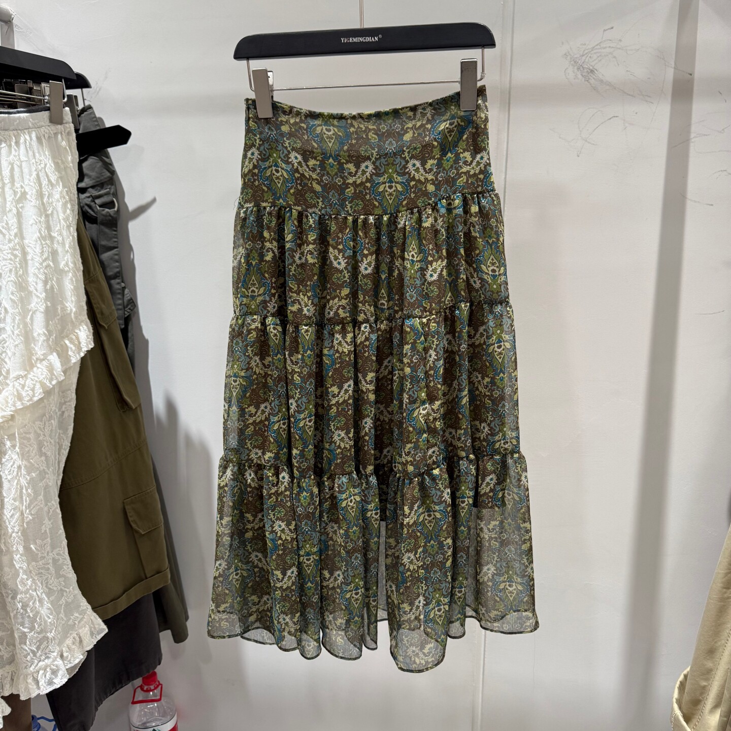 欧洲站2026春夏新款韩版高腰显瘦中长款百褶碎花半身裙女百搭长裙