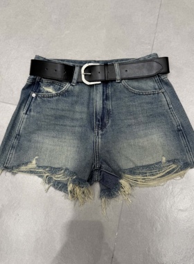 WEISU唯速2025夏季新款高腰显瘦毛边阔腿牛仔短裤女百搭热裤57194