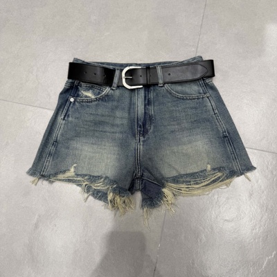 WEISU唯速2025夏季新款高腰显瘦毛边阔腿牛仔短裤女百搭热裤57194