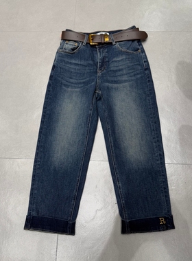 WEISU 唯速2025秋季新款高腰弹力显瘦翻边直筒法棍牛仔裤女52729