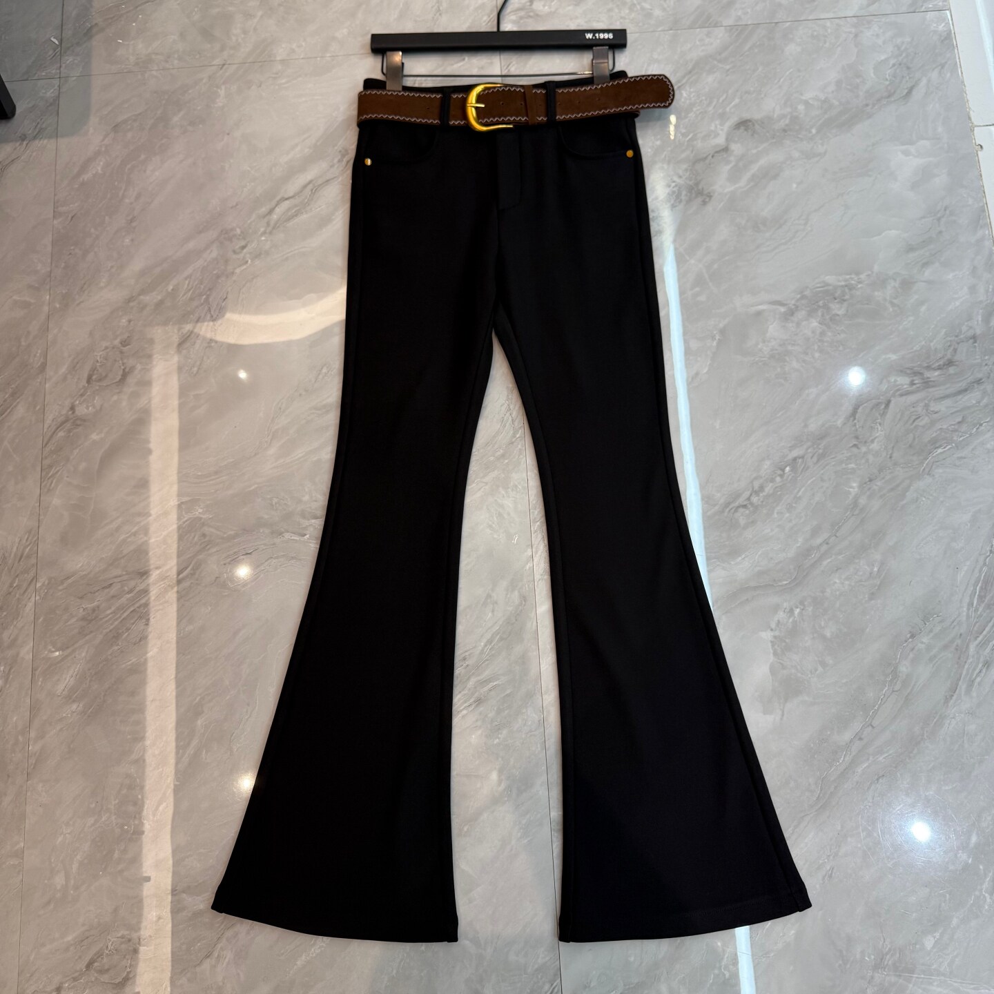 欧洲站2025冬季新款高腰四面弹修身显瘦加绒微喇休闲裤女气质显高