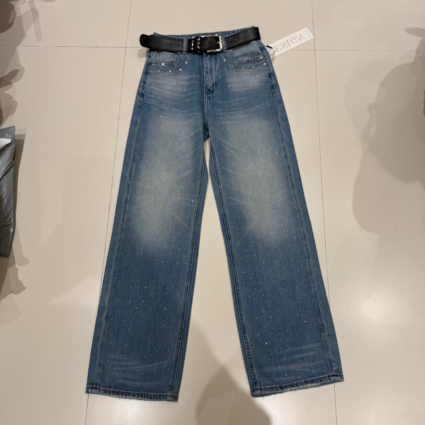 欧洲站2026春季新款重工烫钻高腰直筒牛仔裤女宽松显瘦窄版阔腿裤