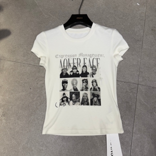 欧洲站2026春夏新款美式人像印花修身显瘦圆领短袖T恤女辣妹上衣