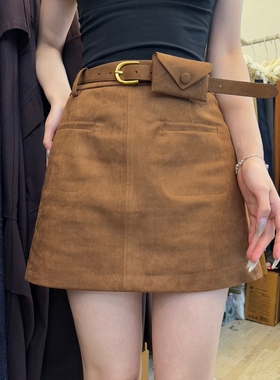 欧洲站2025秋季新款高腰显瘦A字防走光鹿皮绒短裙半身裙女潮6169