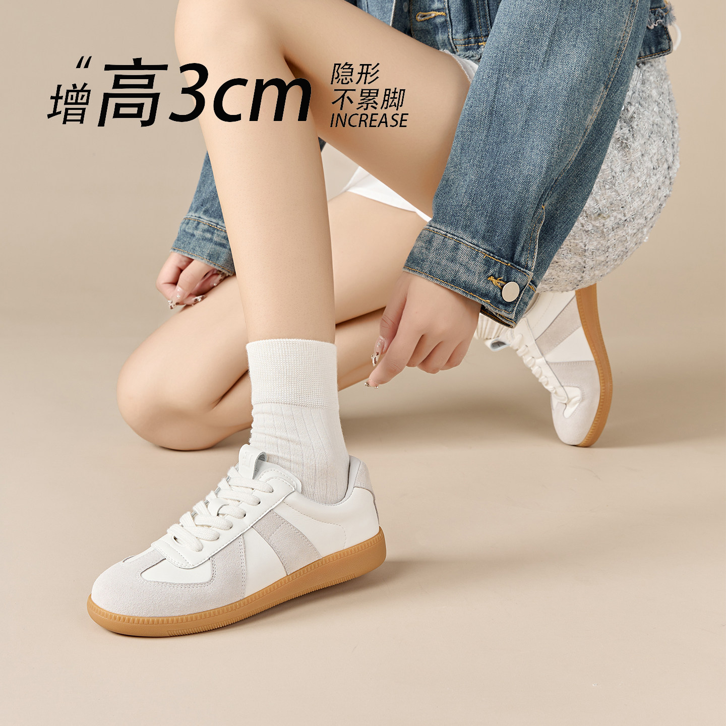 牛皮！孙千同款复古休闲鞋软底德训鞋女2026新款夏经典真皮小白鞋