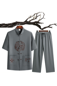 T211P40特批汉服爷爷套装中老年人唐装爸爸装风刺绣夏季图片