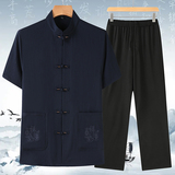T210P42风套装刺绣唐装居士服汉服爷爷太极服爸爸装主推价优，男装民族服装，星座1108-2