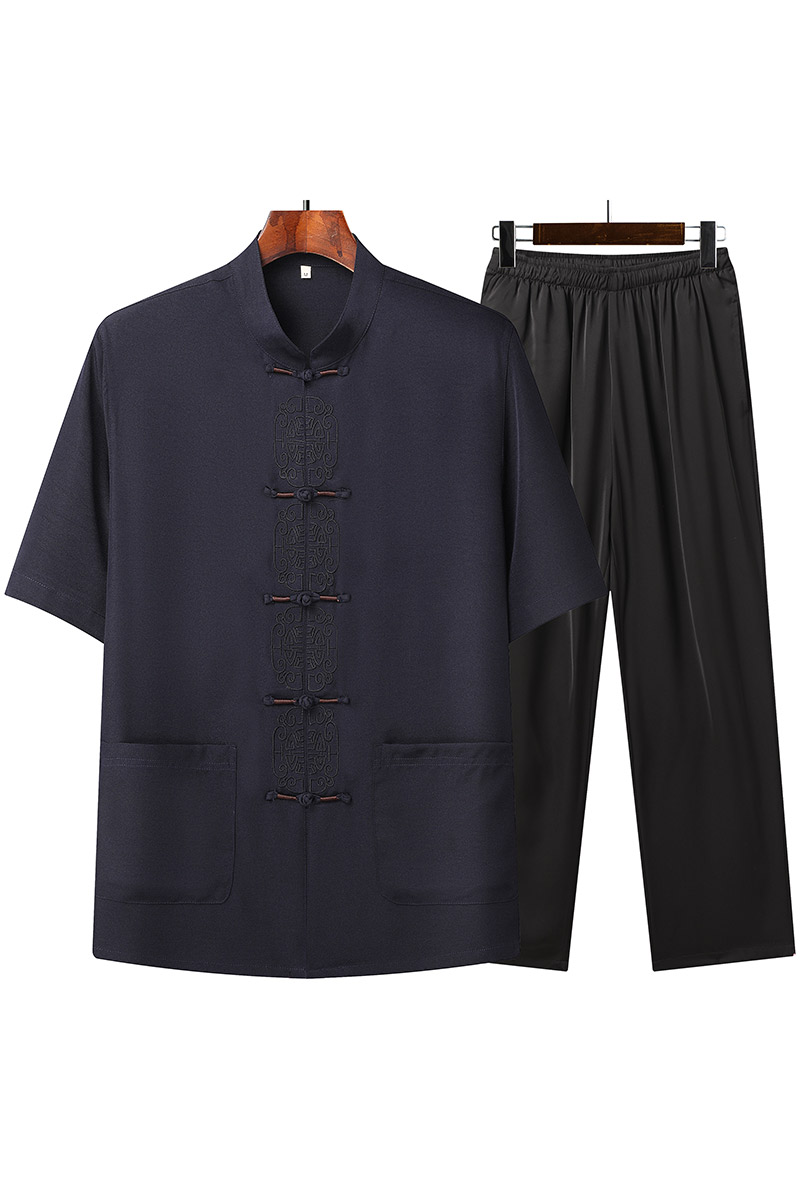 T209P42风棉麻套装刺绣x夏季唐装居士服汉服爷爷太极服爸爸装,男装民族服装,星座1108-2