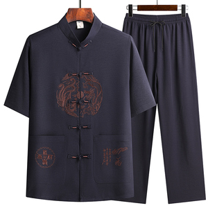 T211P40特批夏季汉服爷爷套装中老年人唐装爸爸装风刺绣图片