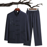 C216P48长袖爸爸装太极服秋季棉麻套装风盘扣宽松唐装爷爷装，男装民族服装，星座1108-2