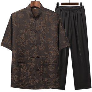 T212P70夏季风棉麻套装仿唐装汉服爷爷太极服爸爸套装图片