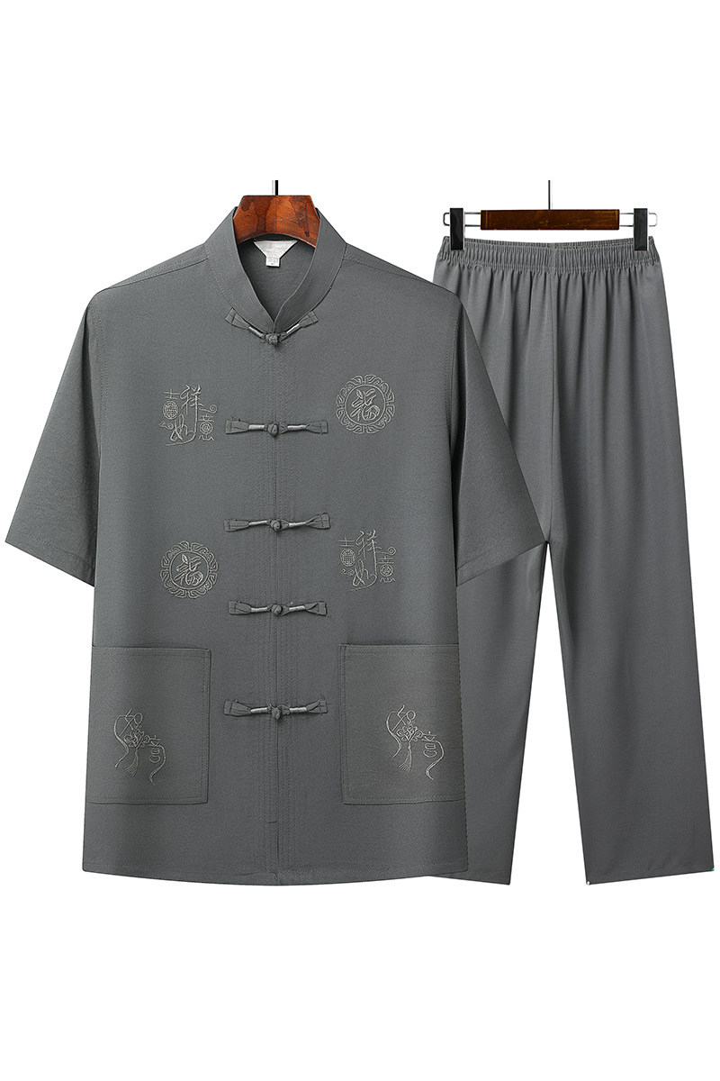 T202P42主推中老年唐装套装爸爸装风居士服汉服爷爷短袖套装,男装民族服装,星座1108-2